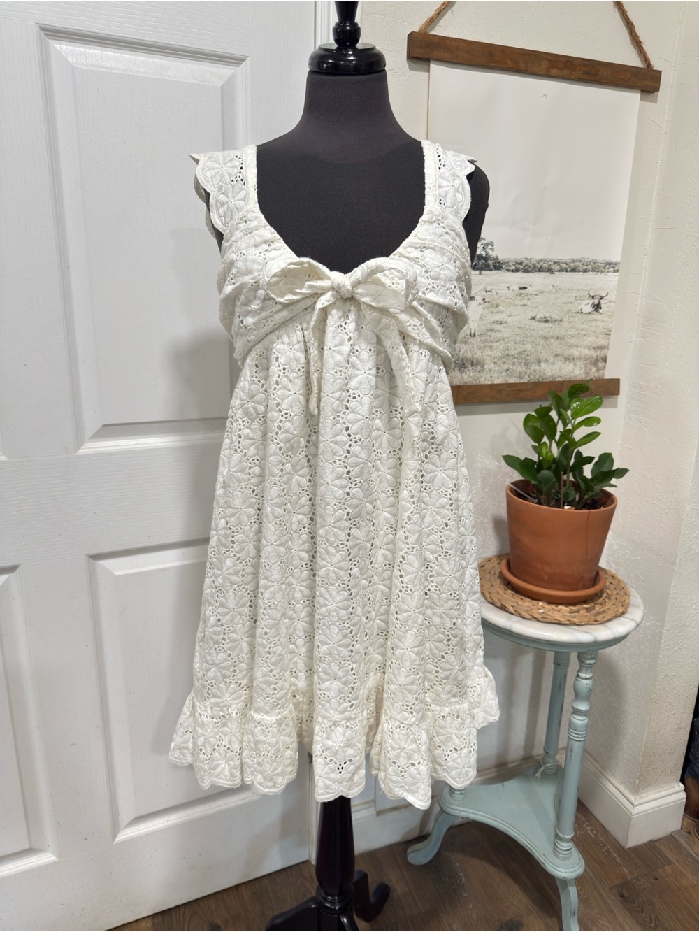 White Eyelet Bow Front Sundress by Storia